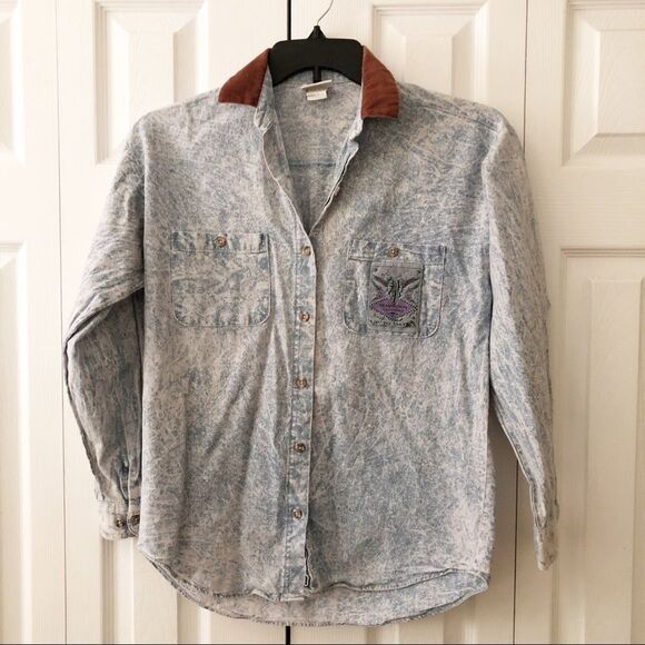 Vintage Tops - Vintage 80’s Style Acid Wash Denim Top 5